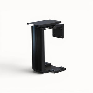 Black adjustable computer holder on a white background