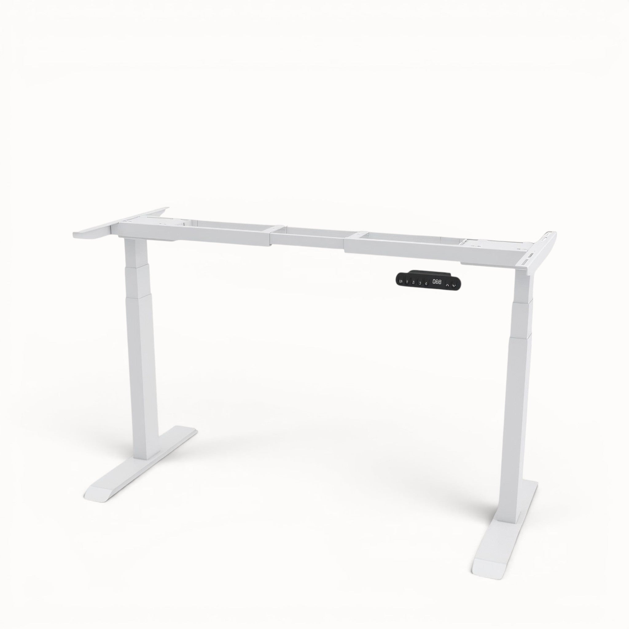 White adjustable desk on a white background