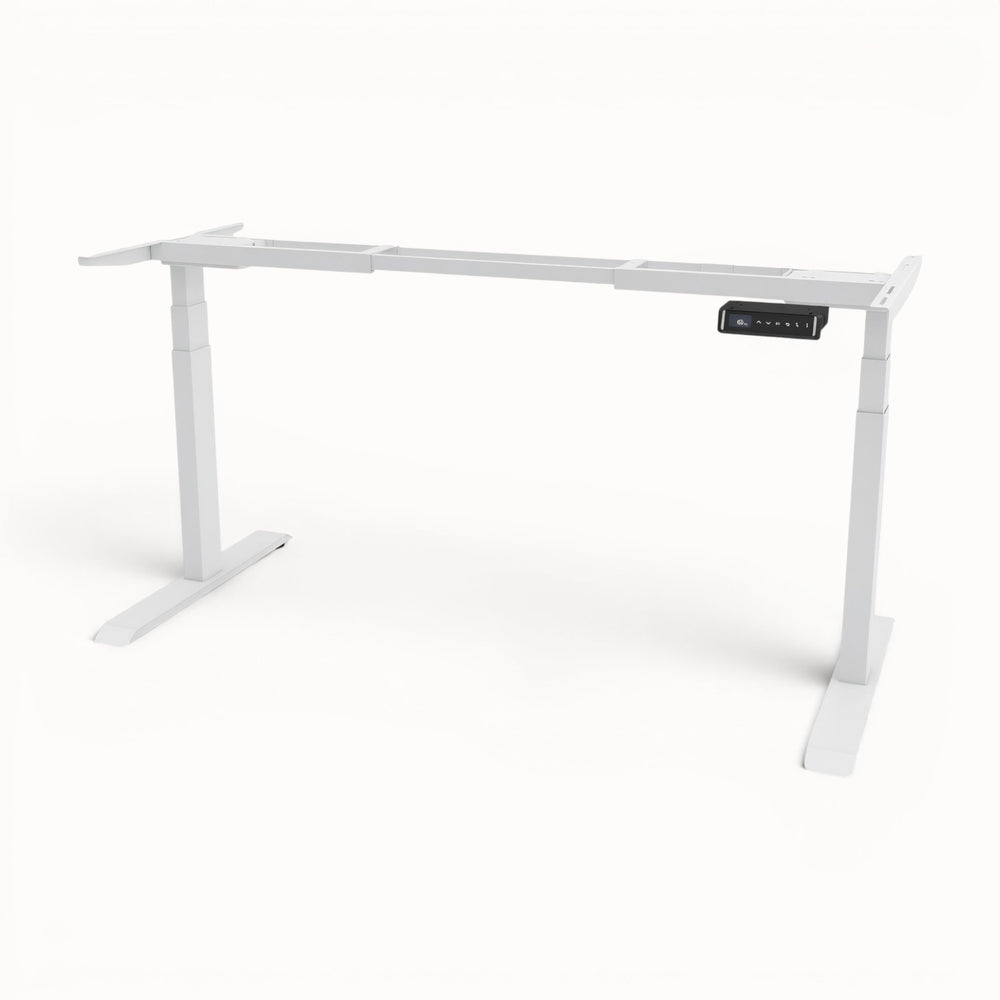 White electric adjustable desk on a white background